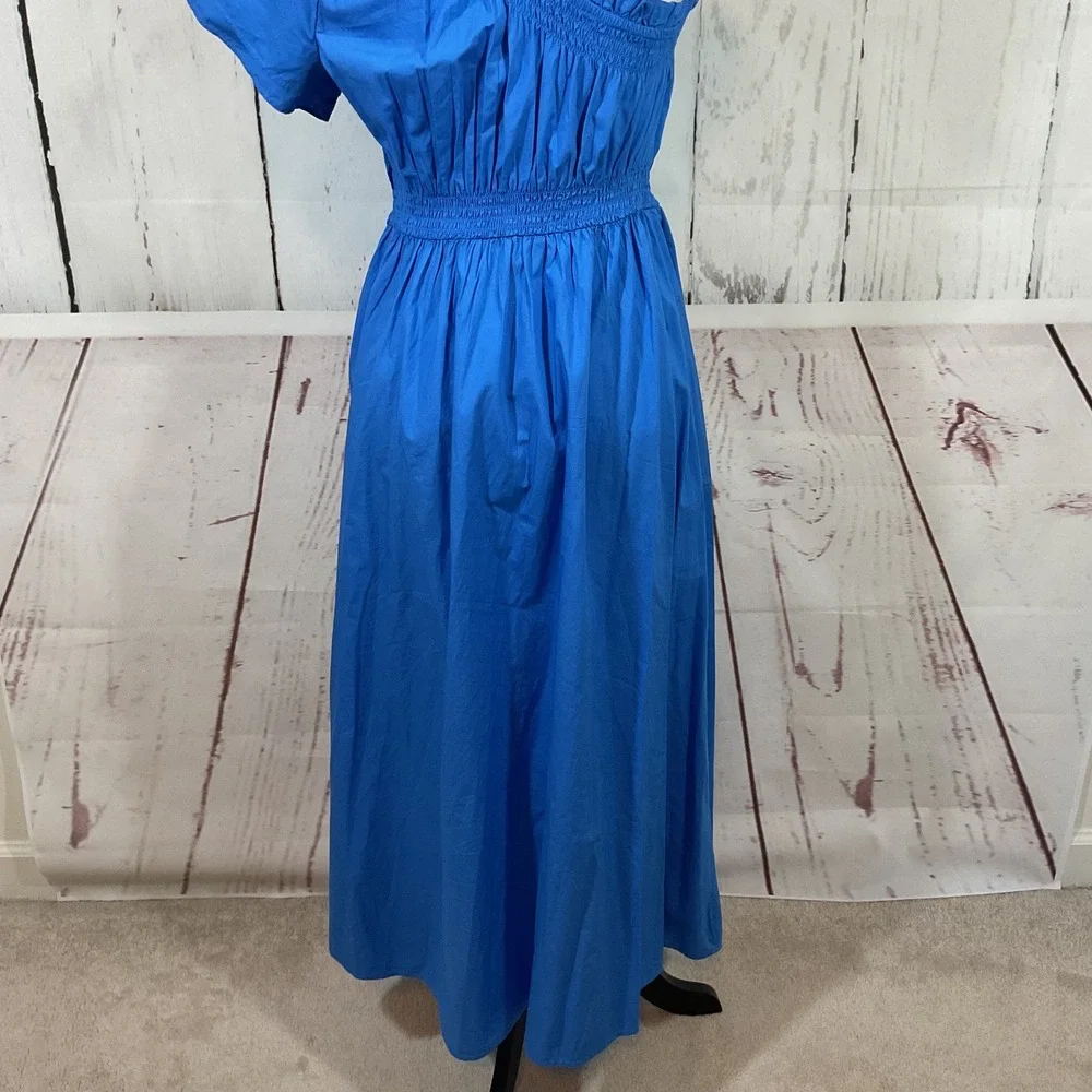 J. Crew One Shoulder Midi Dress Smocked Waist Pockets Blue Size S Wedding Resort